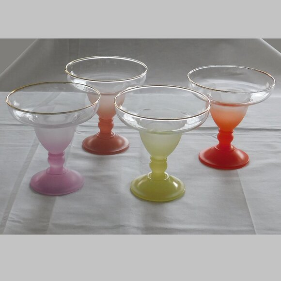 MidCentury 1950s 1960s Blendo WV Set 4 Margarita Glass Red Purple Pink Yellow - Picture 1 of 5